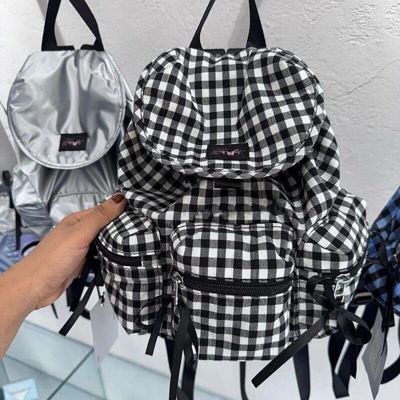 Check Women Korean Large Capacity Bowknot Backpack, Multifunctional Casual Nylon Schoolbag 2025 Spring Summer New Fashion Hundred And One