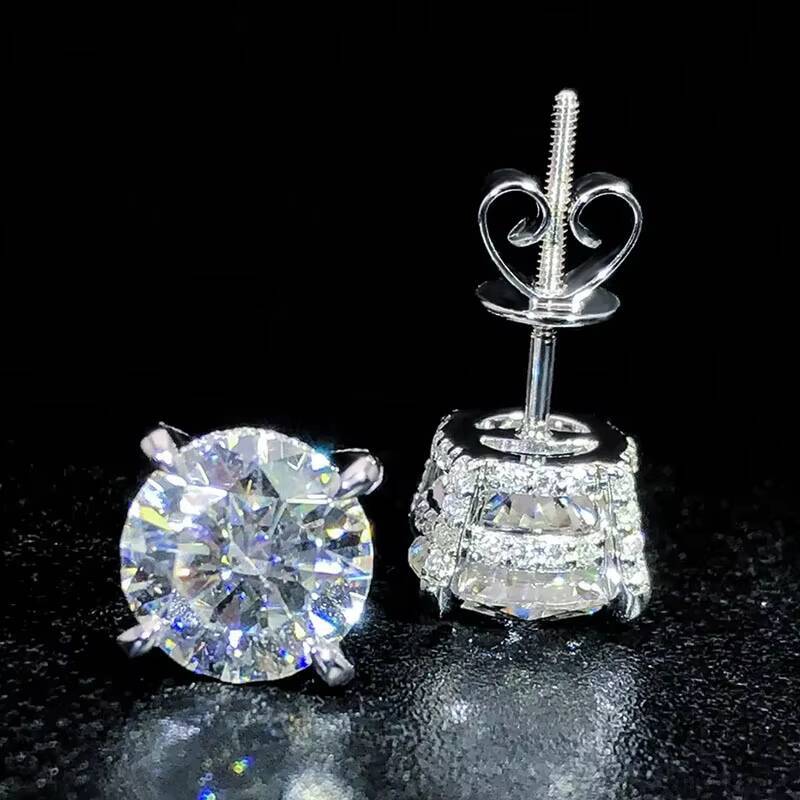 Custom Real S925 Sterling Silver 14k Solid Gold Earrings D Vvs Moissanite Lab Natural Diamond Studs Earrings
