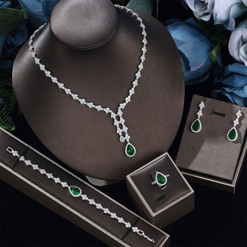 HIBRIDE Simple CZ Ladies Jewelry Sets Water Drop Cubic Zirconia Crystal Tassel Earrings and Necklace Set for Women Gifts 250417