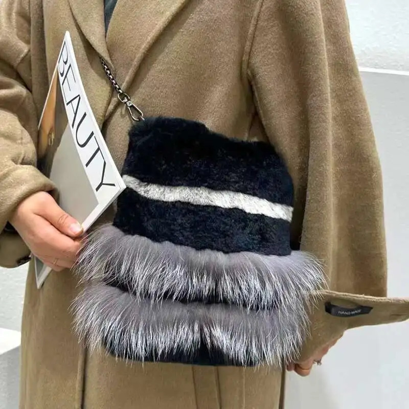 Rex Rabbit Fur Bag Winter Real Fur Phone Bag Single Shoulder Crossbody Wallet Natural Fox Fur Handbags Furry Messenger Bags 250818