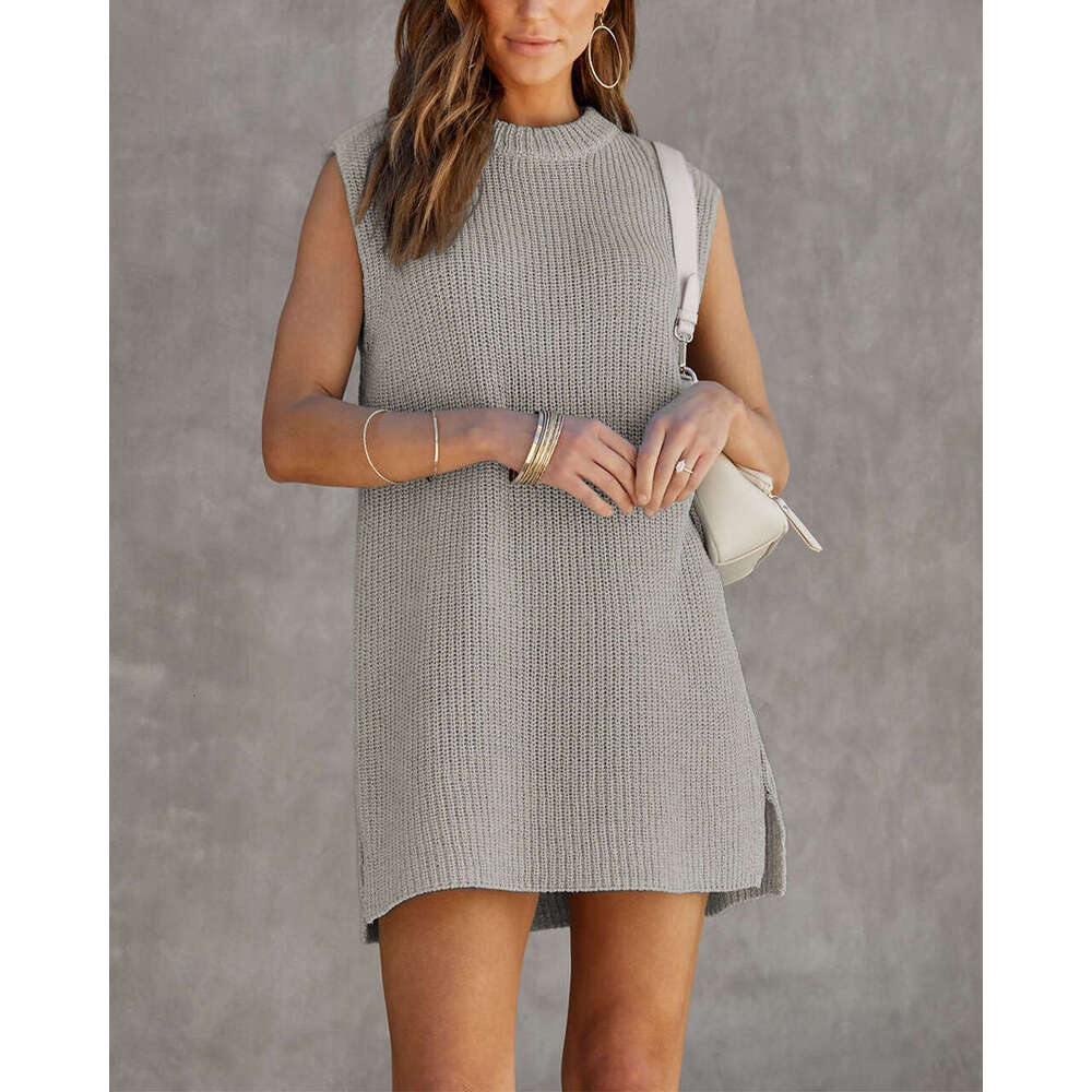 Summer New Solid Color Round Neck Sleeveless Casual Plus Size Loose Women's Dress B5