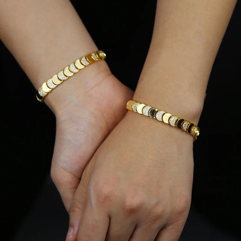 Gold Color Fashion Women Jewelry Set Geometric Shiny Plain Paved 5A CZ Moon Shaped Chain Choker Necklace Bracelet 250818