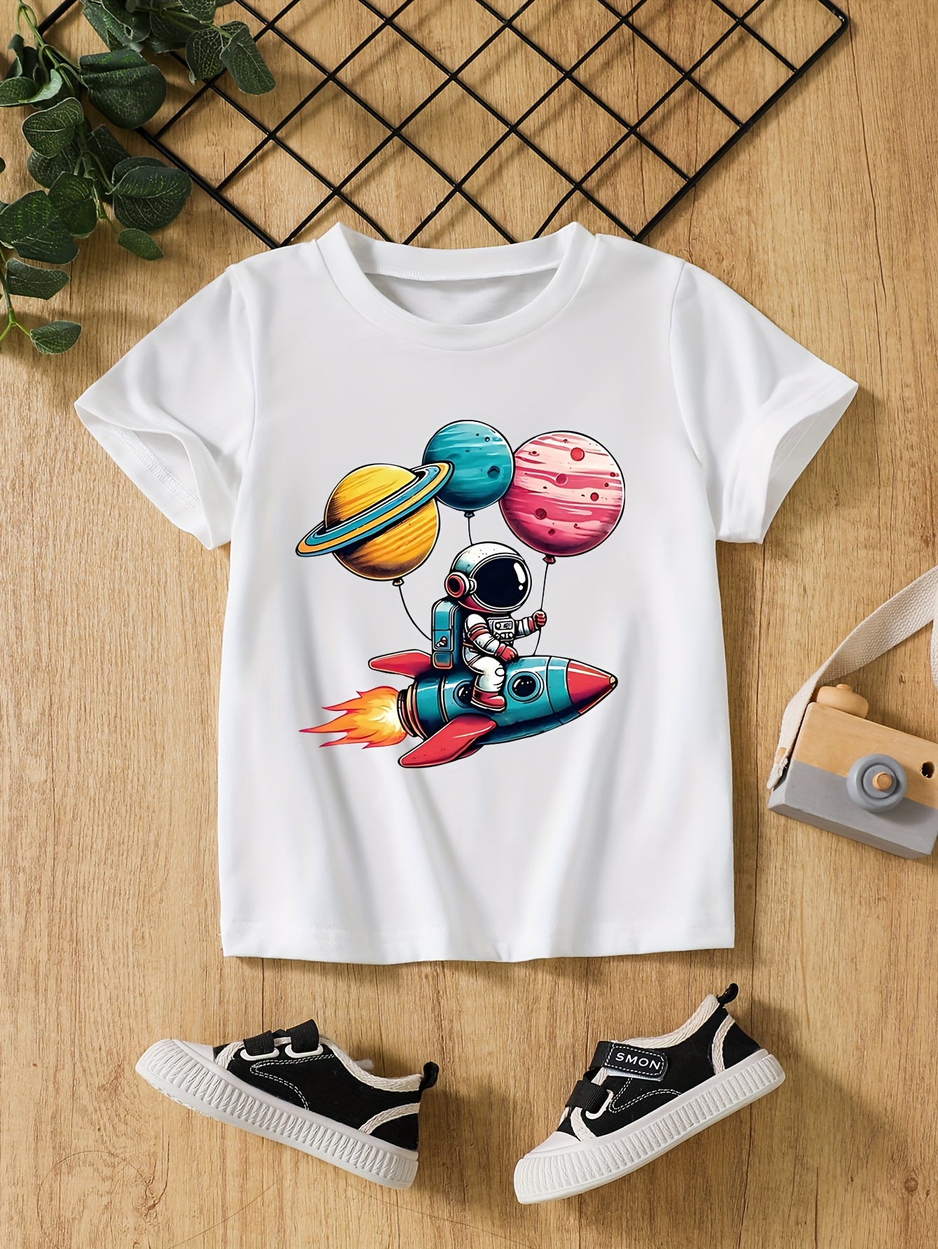 T-shirts Boys' Set of Three Short-Sleeve Astronaut Print Breathable Quick-Dry Tees