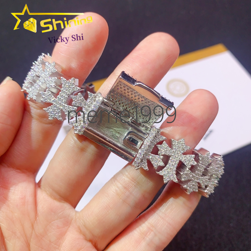 Rapper Fine Jewelry S925 Silver 18MM Cross Style Iced Out Missanite Cuban Bracelet Hip Hop Cuban Link Chain