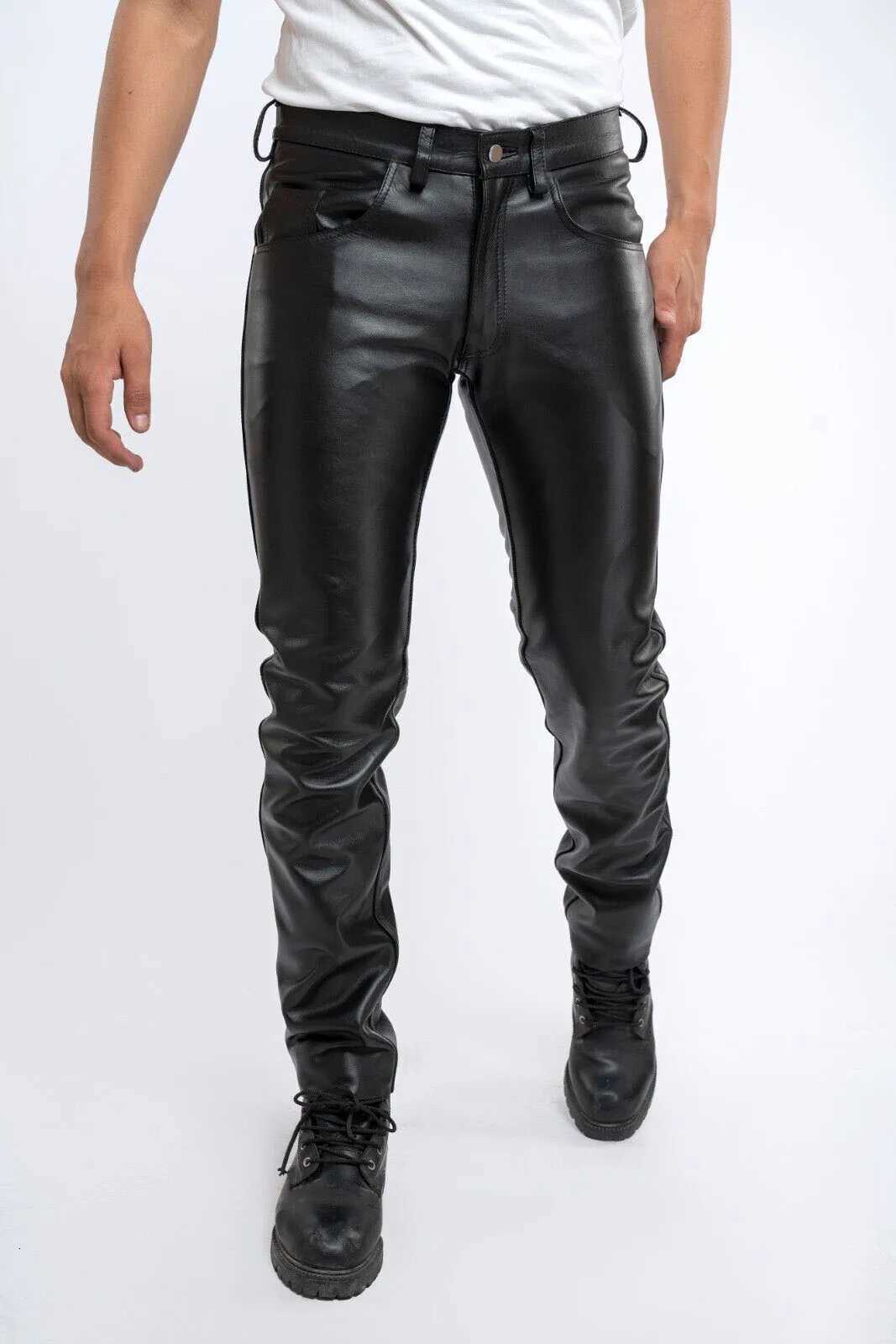 2023 Men Leather Pants Slim PU Leather Trousers Fashion Elastic Motorcycle Leather Pants Waterproof Oil-Proof Mens Bottoms W250819