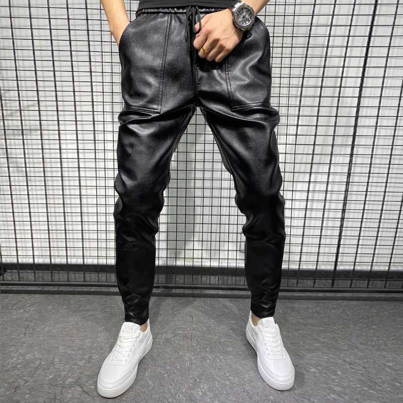 PU Leather Motorcycle Pants Men High Quality Winter Korean Luxury Clothing Large Size Windproof Casual Warm Mens Black Trousers W250819