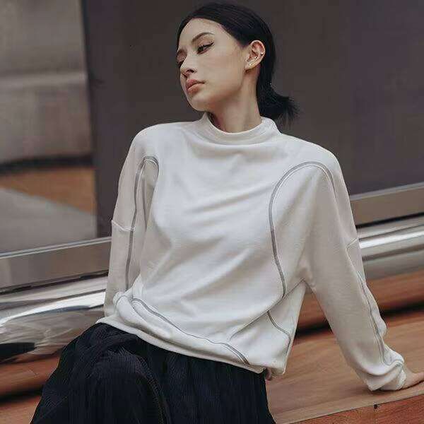 Women's Oversized O-Neck Sweatshirts Drop-Shoulder Pullover with Long Sleeves Casual Breathable Terry Sweaters for Autumn/Winter