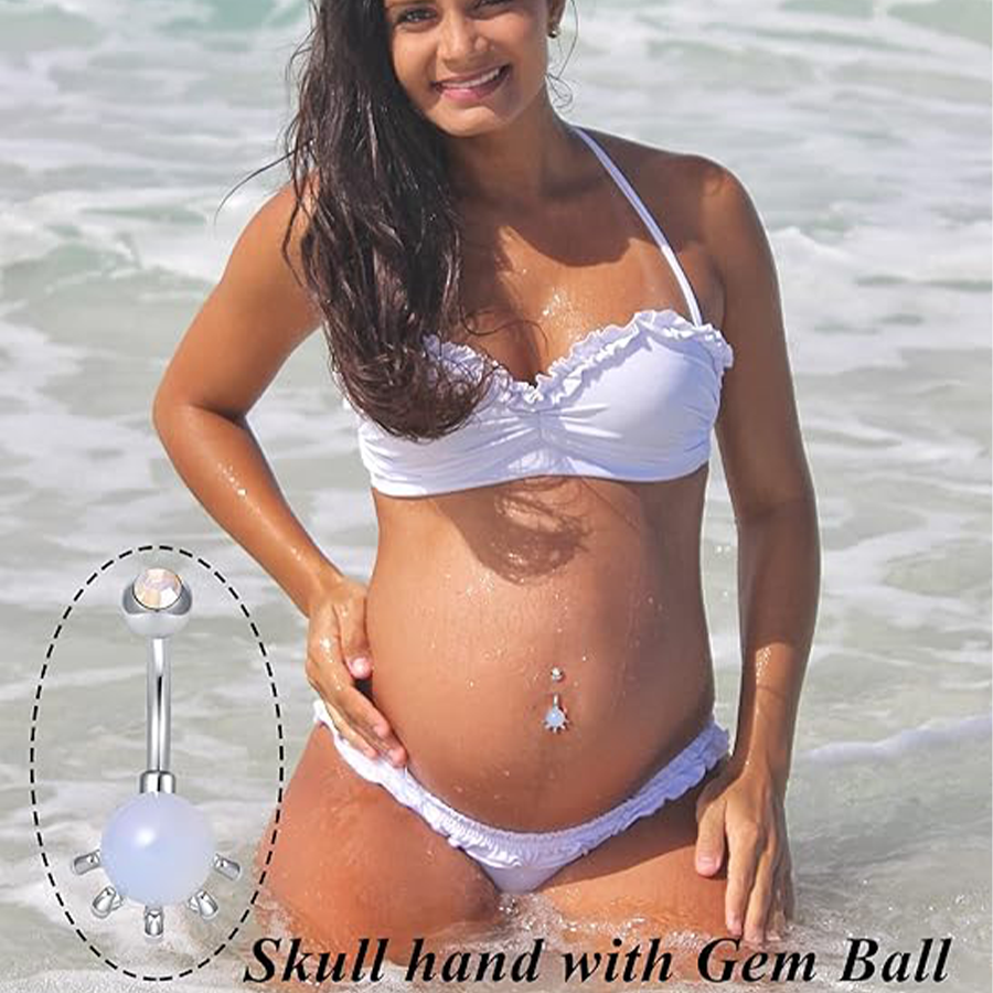 8PCS Short Bar Heart Butterfly Snake Skull CZ with Gem ball Stainless Steel Belly Button Rings Navel Rings for Women Barbell Eyebrow Body Piercing Jew