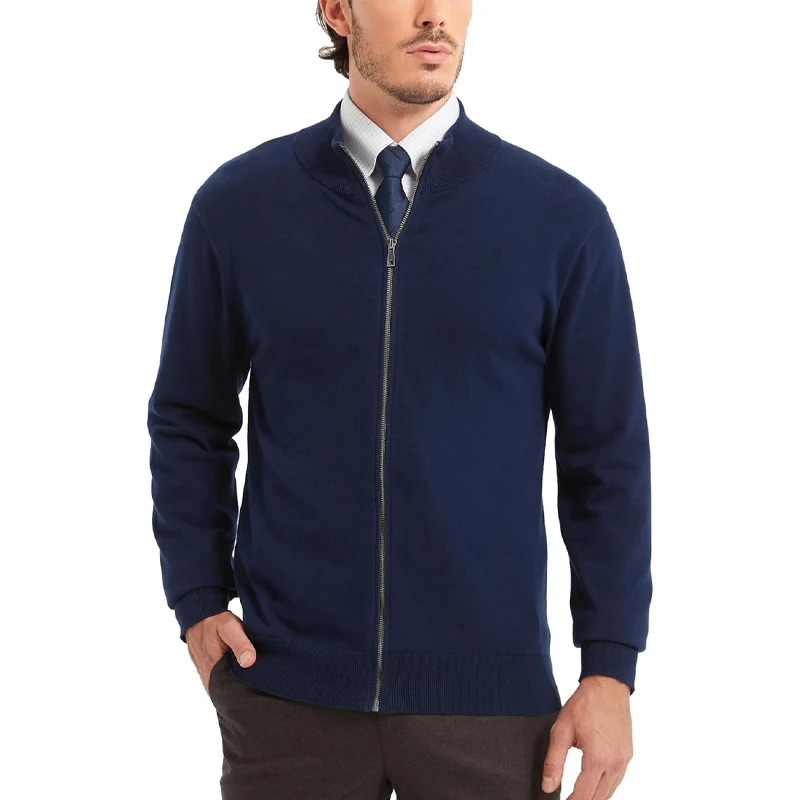 Mens Full Zip Up Sweater Cardigan Stand Collar Lightweight Knitted Casual Outerwear Streetwear 250819
