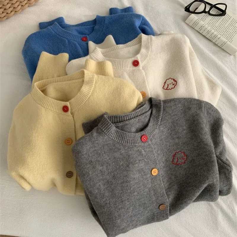 Gentle Vintage Dog Embroidered Cardigan Women 2025 Fall Winter Round Neck Knit Sweater Coat Petite Soft Yarn XJ250819