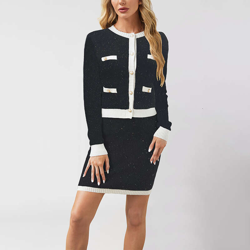 New Autumn And Winter Women's Clothing Knitted Cardigan Pocket Button Set B5