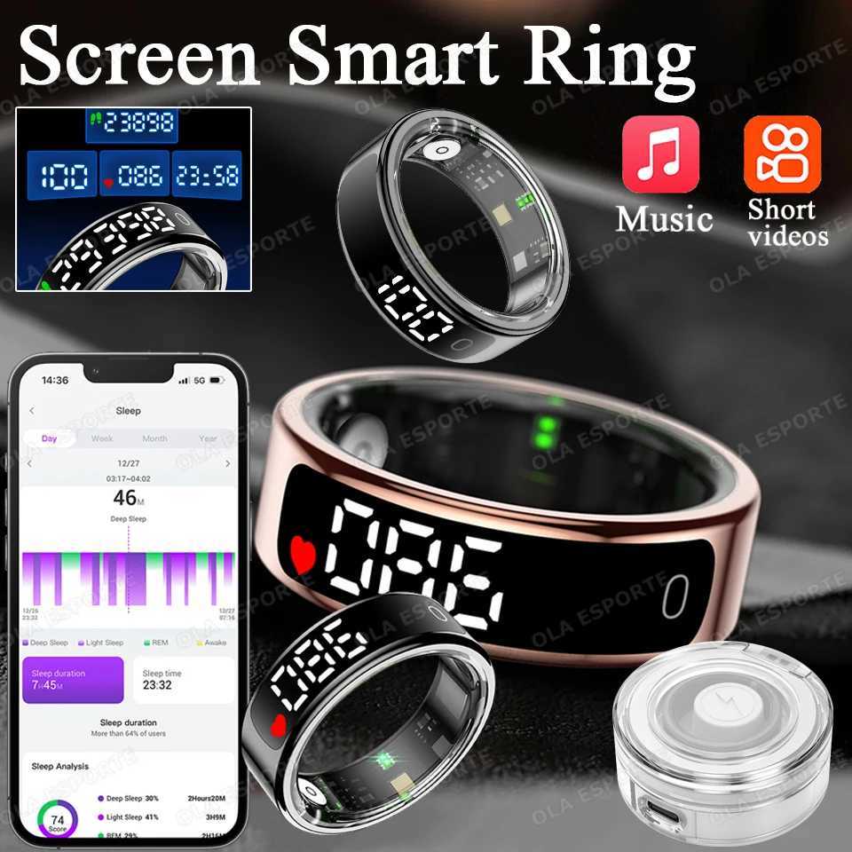 New Smart Ring R13 LED Display Screen Gesture Sweep Video Heart Rate Sleep Monitor 5ATM Waterproof Wireless Charging Rings 2025 W250819