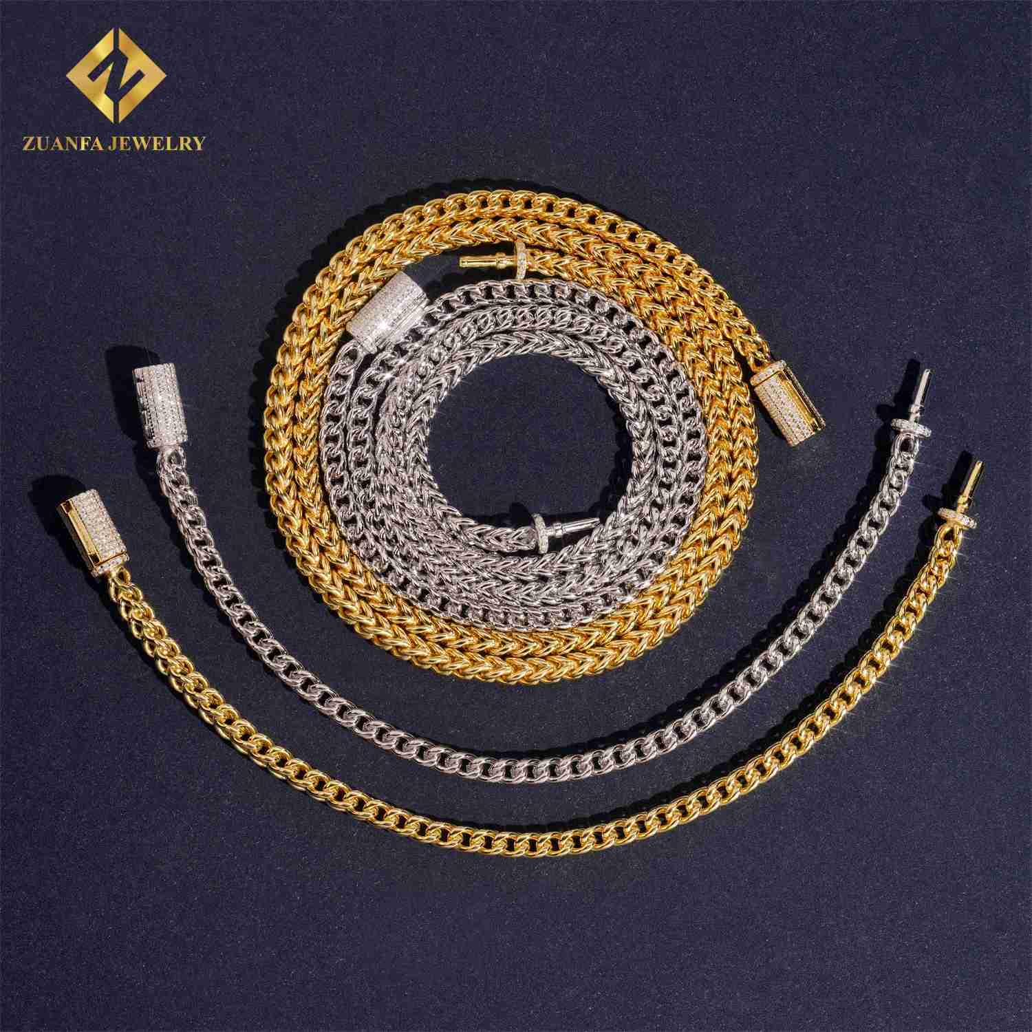 Factory Price 4mm Iced Out Hip Hop Style Jewelry VVS Moissanite Diamond Clasp Necklace Stainless Steel Rope Chain Men Women