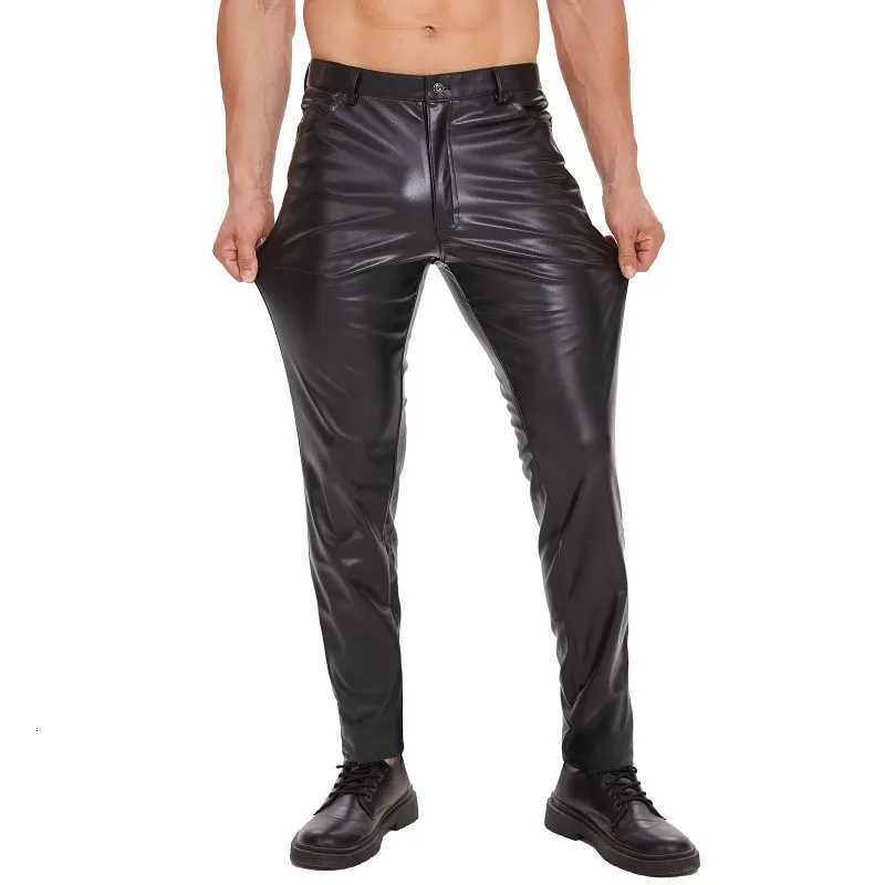 3XL Mens Faux Leather Pants Slim Fit Pocket Elastic Trousers Casual Streetwear Gothic Latex Pants Black Trousers Pantalones W250819
