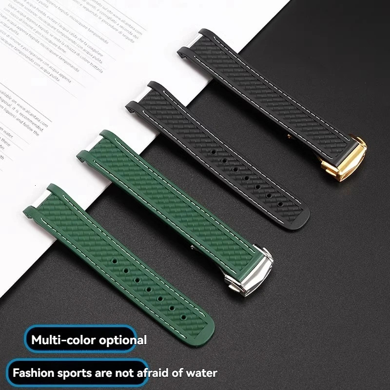 20mm Rubber Silicone Watch Strap Fit For 300 AT150 for Rolex black green water ghost watchband Folding buckle 250818