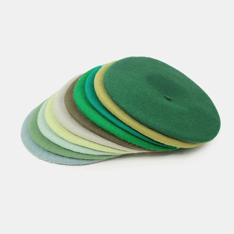 Round French Beret Wool Pumpkin hats for women Ladies Female Winter Thick Warm Artist Caps Green Ins Trend 250819