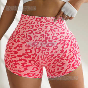 High Waist Tummy Control Leopard Print Yoga Shorts for Women Butt-lifting Tight-fitting Outdoor Running Peach Fitness Shorts H250819
