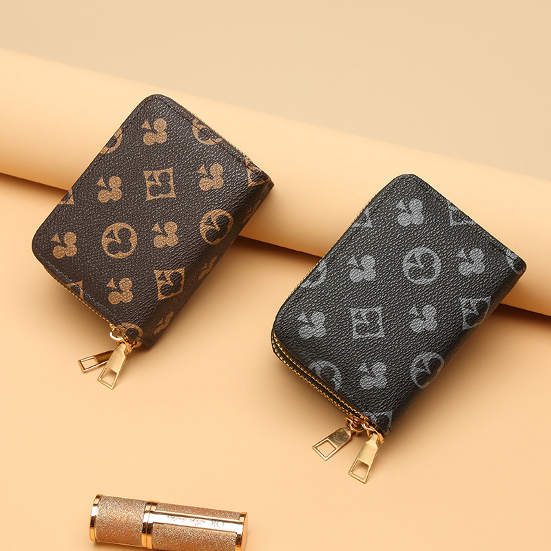 Ladies' Double Zipper Retro Compact Multi Card Slot Portable Fashion Zero Wallet