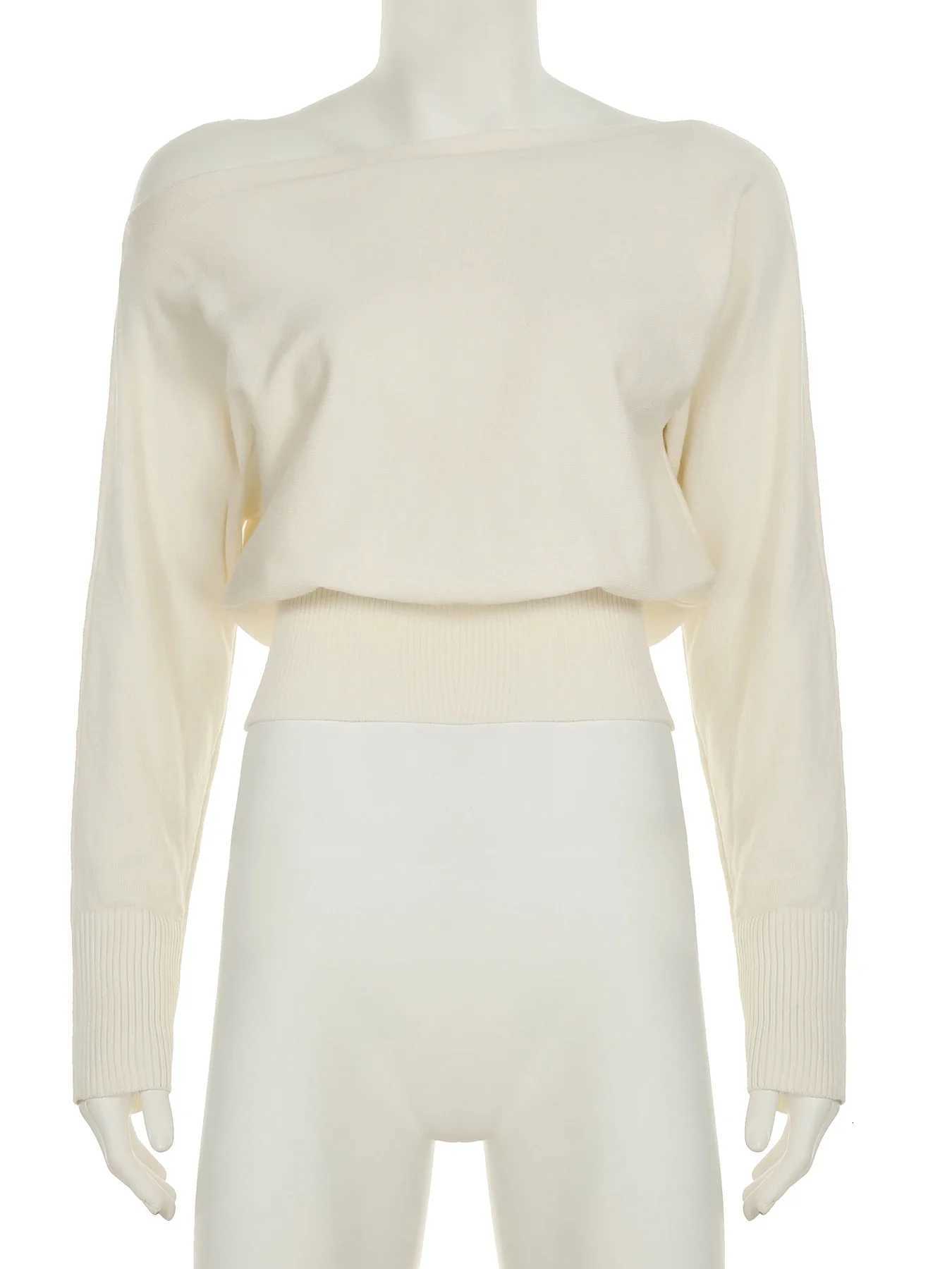 Solid Off-Shoulder Sweater Loose Slash Neck Long Sleeve Knitted Pullovers Women Autumn Winter Fashion Casual Lady XJ250819