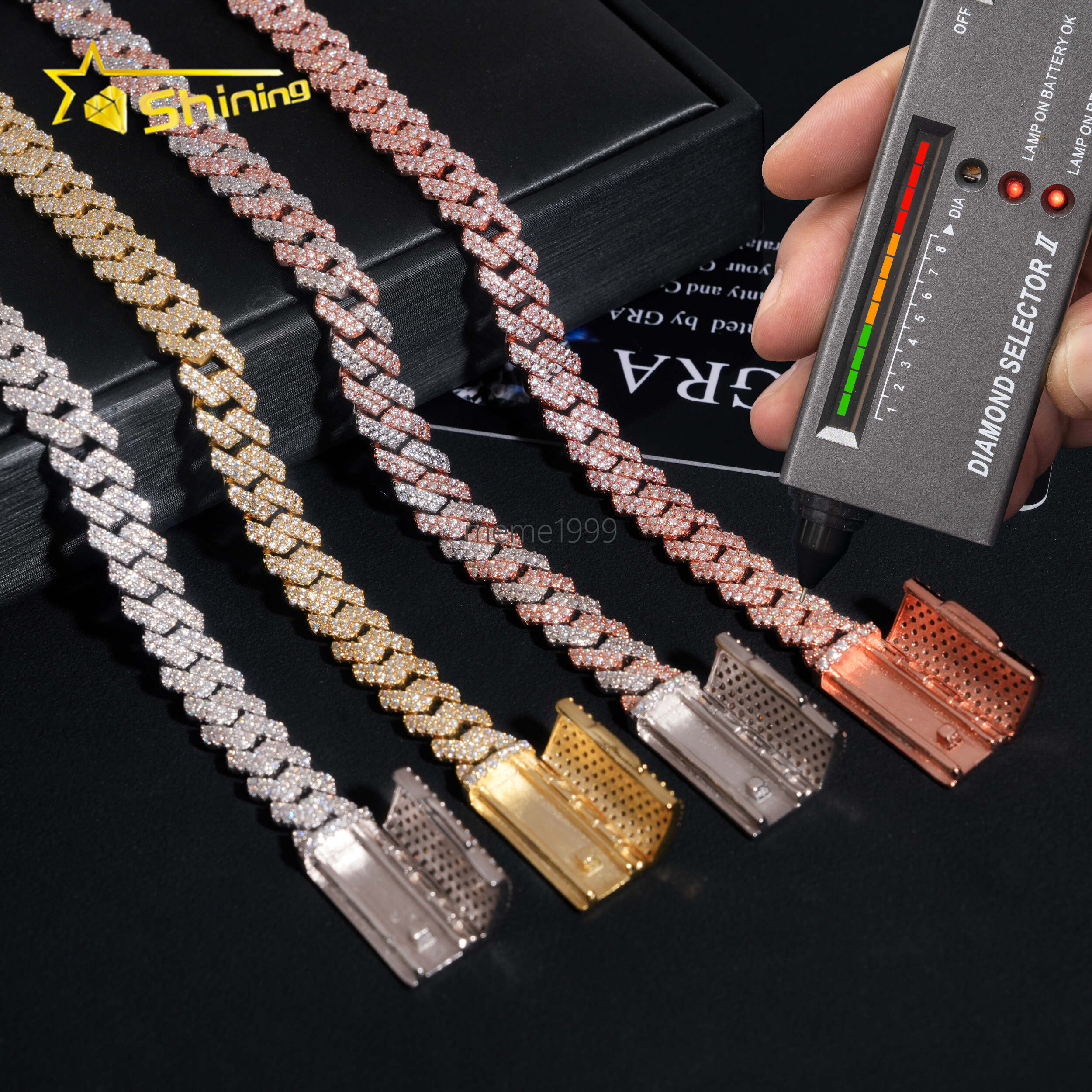 Hot Sale VVS Iced Out Moissanite Pass Diamond Test 925 Silver Gold Hip Hop 2Rows 8mm Cuban Link Chain Necklace Fine Jewelry
