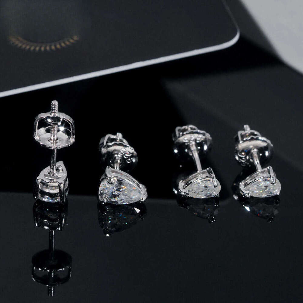 Wholesale Price Fine Jewelry Women Sier Pear cut Moissanite Dia Stud Earrings GRA Certificated