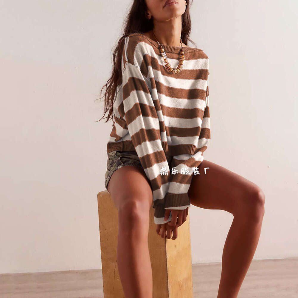 New Autumn Winter Pullover Loose Sweater Striped Short Knitted Top For Women B5