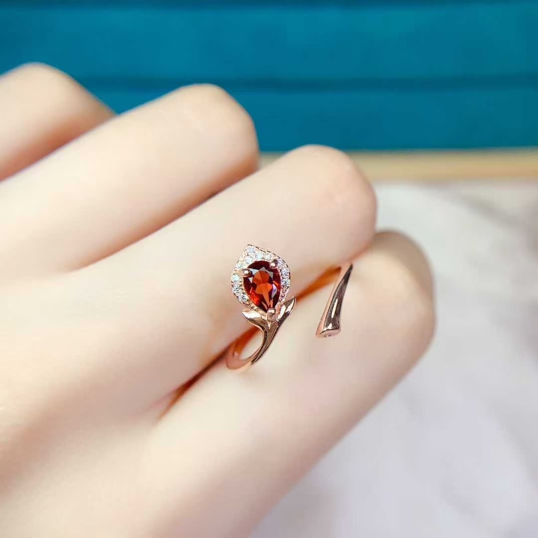 925 Silver designer ring genuine garnet silver ring 4mm*6mm 0.35ct natural garnet jewelry birthday gift for wife