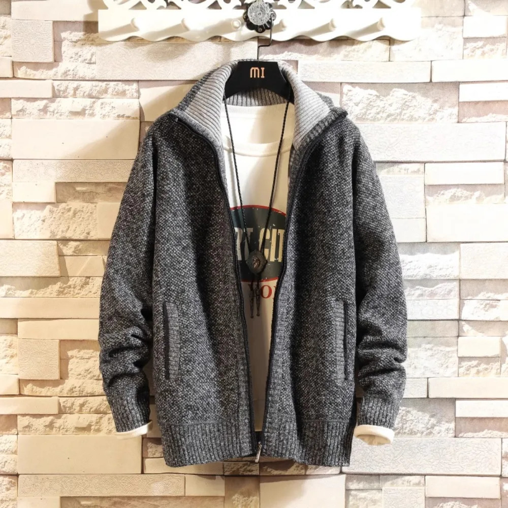 Autumn and Winter Fleece Thicken Large Size Casual Loose Sweater Mens Jacket Standup Collar Cardigans 250819