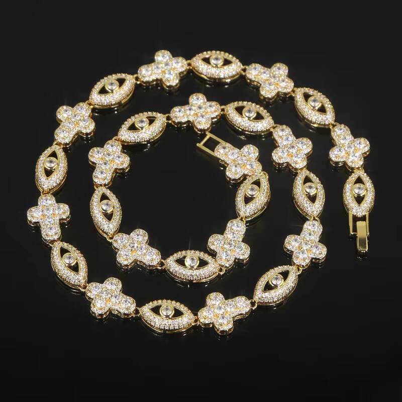 2025 New Iced Out Men Boy Jewelry Micro Paved Moissanite vvs Cross Evil Eye Charm Chain Hip Hop Necklace