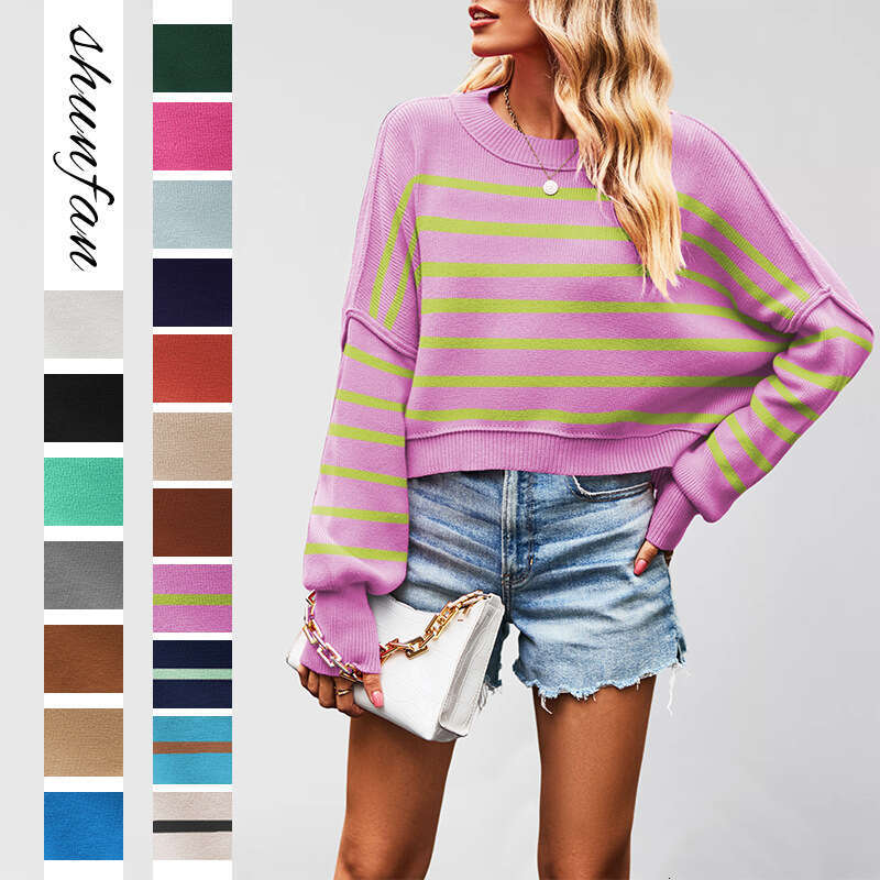 New Autumn Winter Women's Solid Color Fashion Round Neck Knitted Loose Pullover Sweater B5