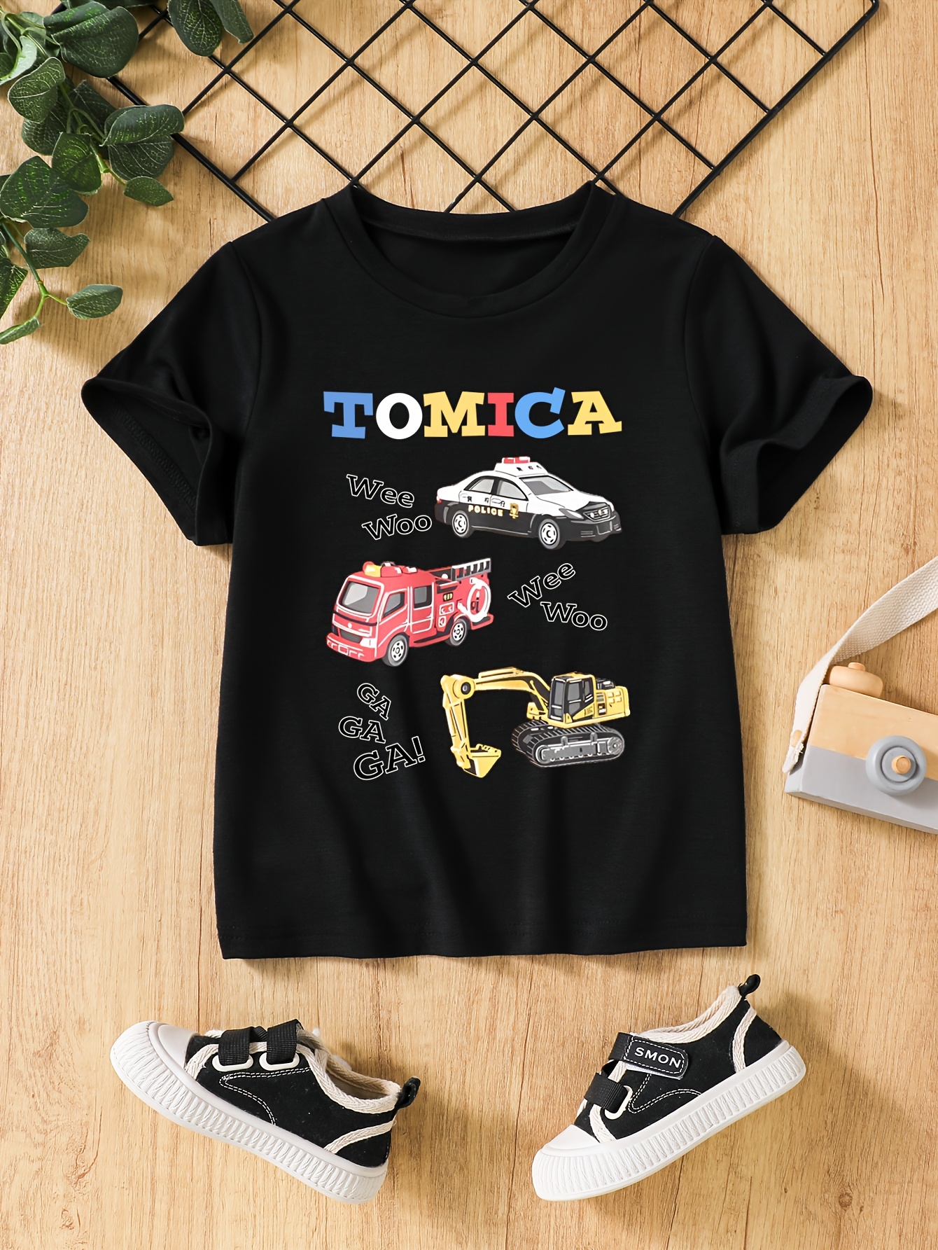 T-shirts Boys' Set of 3 Short-Sleeve Breathable Quick-Dry T-Shirts Featuring Mini Excavators