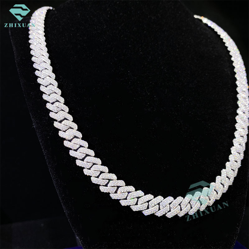 Hot Sale 925 Silver VVS Moissanite 12mm Cuban Chain Necklace High Quality Moissanite Jewelry
