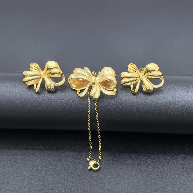 Italian Earrings Necklace Exquisite Bow Knot Pendant Sets Dubai Gold Plated Copper Engagement Appointment Jewelry Gifts 250815