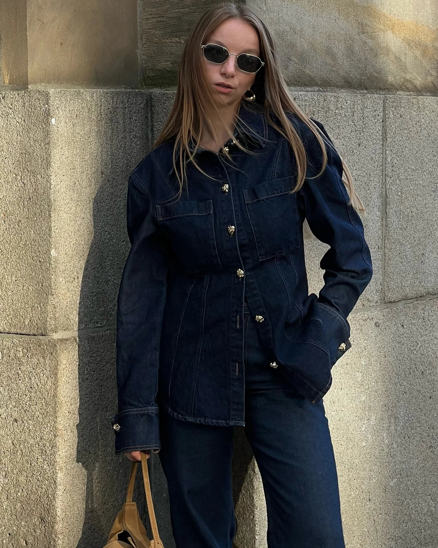 Denim Jacket Jeans 2 piece sets woman Long Sleeve Metal Buttons Sliming Pocket Top Straight Leg Pants Cow Outfits for Women 250819