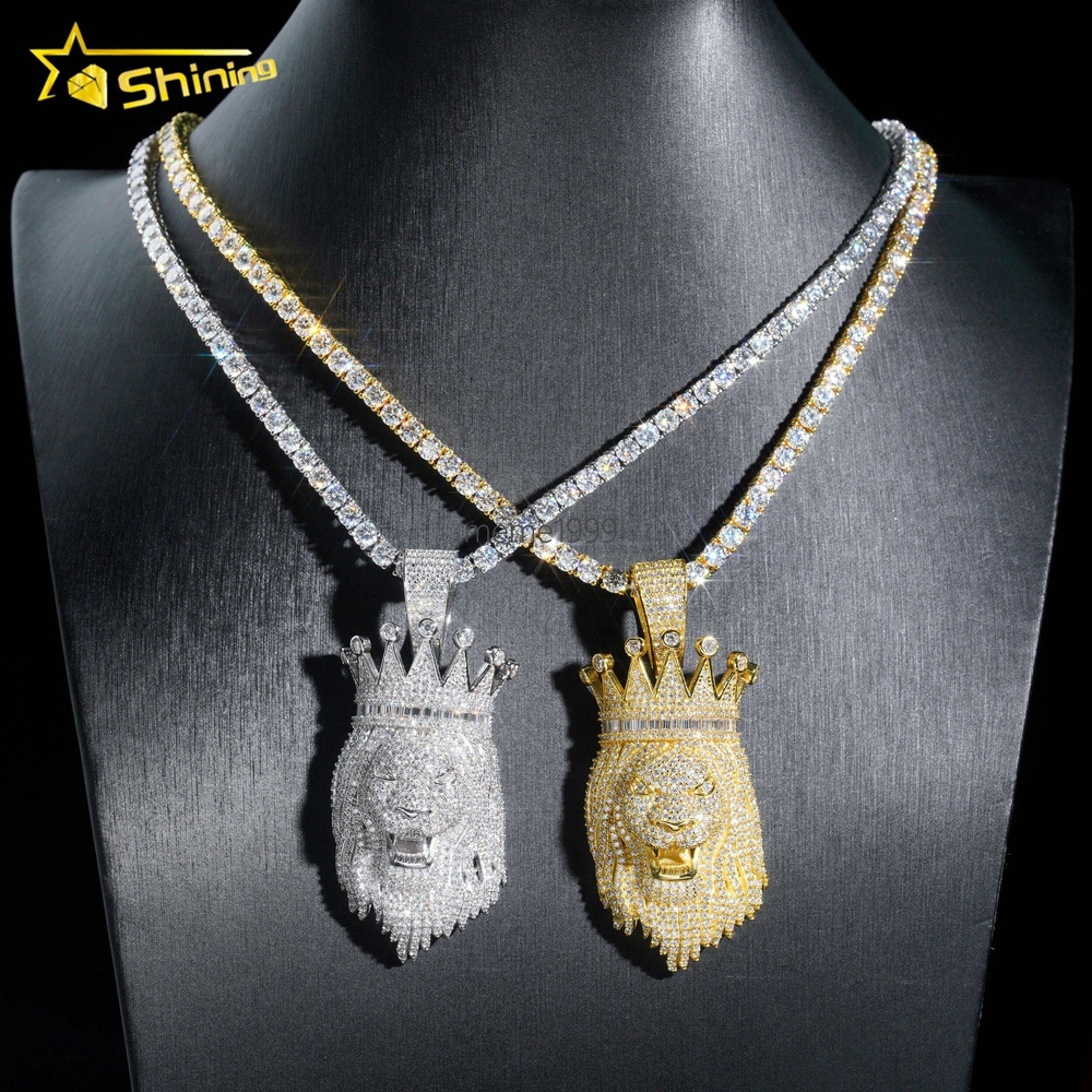 High Quality 925 Sterling Silver Hip Hop Big Moissanite Lion Head Custom Iced Out Pendants