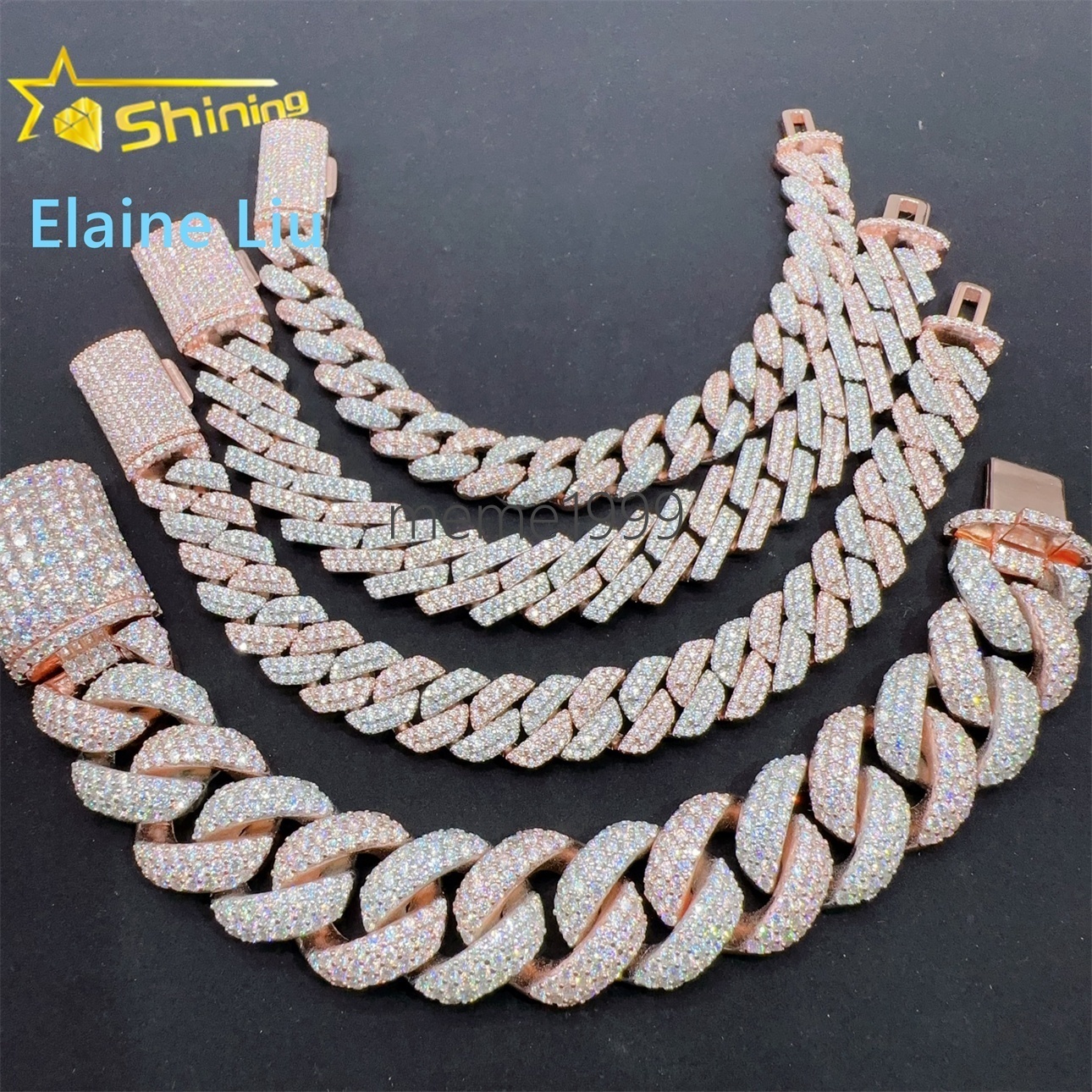 Pass Diamond Tester Rose Gold Two Tone High Quality Moissanite Diamond Hip Hop Bracelet 925 Silver Iced Out Cuban Link