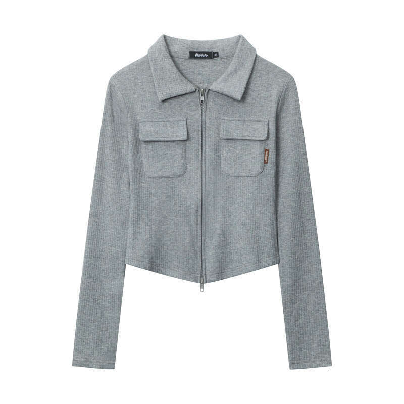 Solid Color Double Zipper Design Long Sleeve T-Shirt For Women Spring New Trendy Brand Shorts Hot Girl Top B3