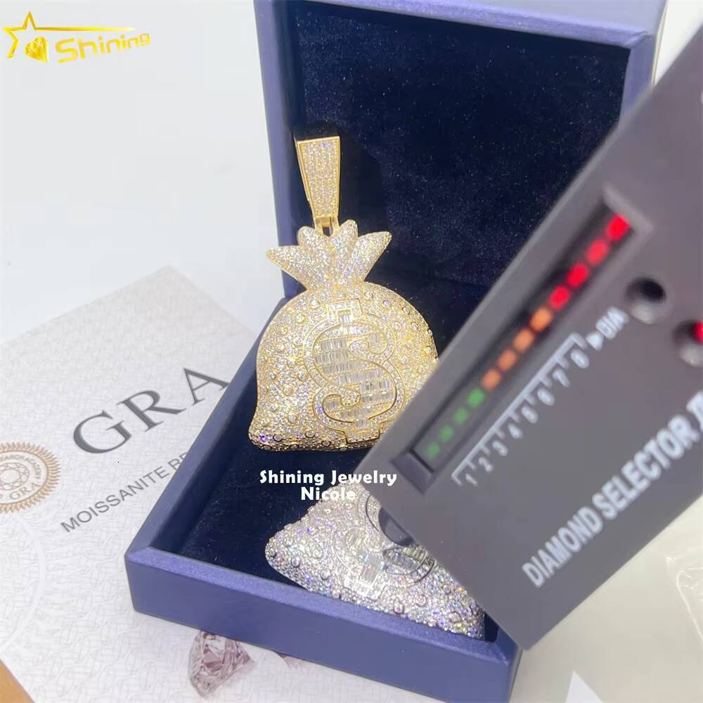 Top Quality Pass Diamond Tester 925 Sterling Silver Money Bag Hip Hop Custom Moissanite Pendant