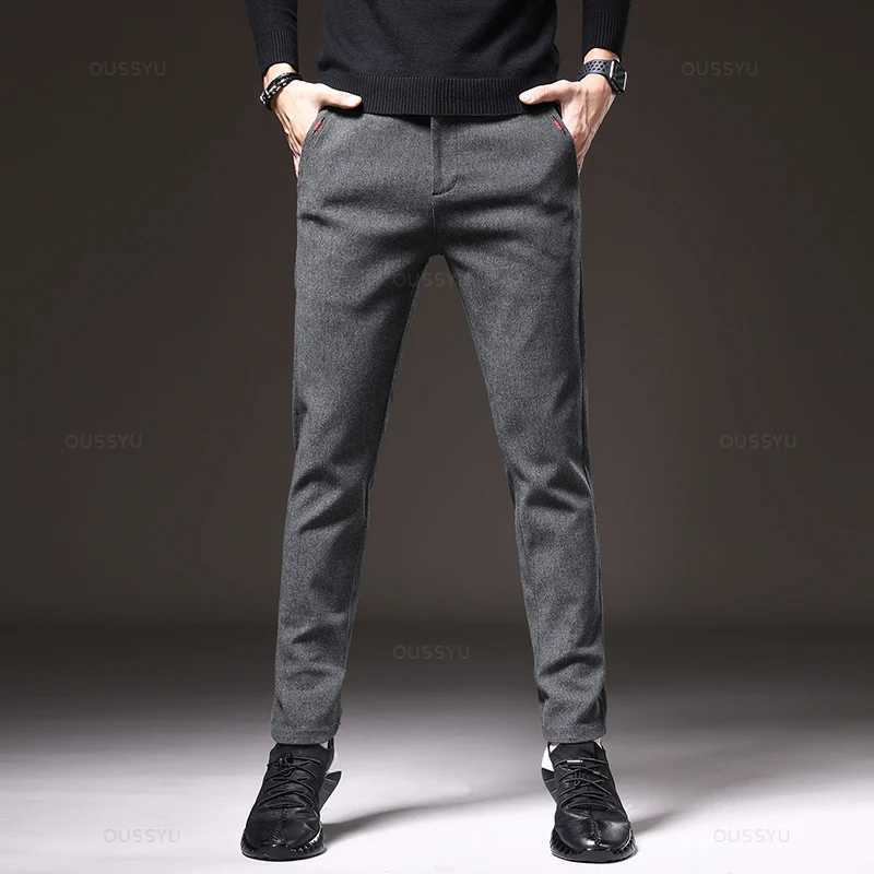 Autumn Mens Casual Pants Business Fashion Elastic Waist Slim Fit Stretch Thick Gray Black Cotton Trousers Male W250819