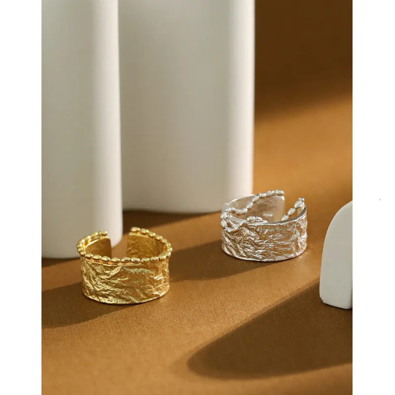 Korean Texture Ring Ins Light Original Handmade Texture Wide Edition Plain Circle Chain s925 Pure Silver Ring for Women 250815