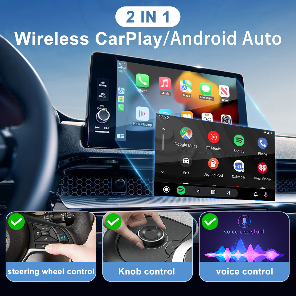 KOWANKIT Wireless CarPlay Android Auto AI Box, Plug & Play Dongle Converts Wired To Wireless, Vehicle Multimedia Upgrade, No Delay, 2in1 Car Accessori