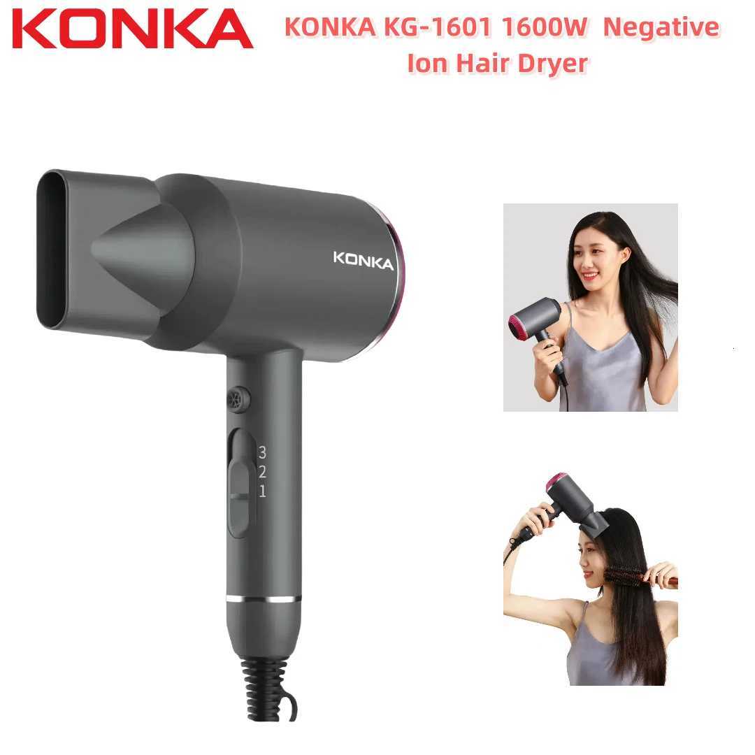 600W KONKA KG-60 Negative Ion Hair Dryer with 3 Heat Speed Settings Anti-Frizz Detachable Filter Portable Hook Smooth Hair Care W250819