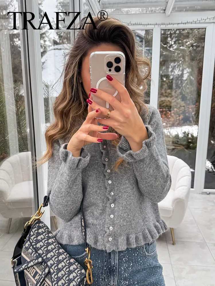 TRZA Fe Ele Warm Single Breasted Casual Sweater Womens Winter Fashion Stacked Decorative Knitted Long Sweater Cardigan XJ250819