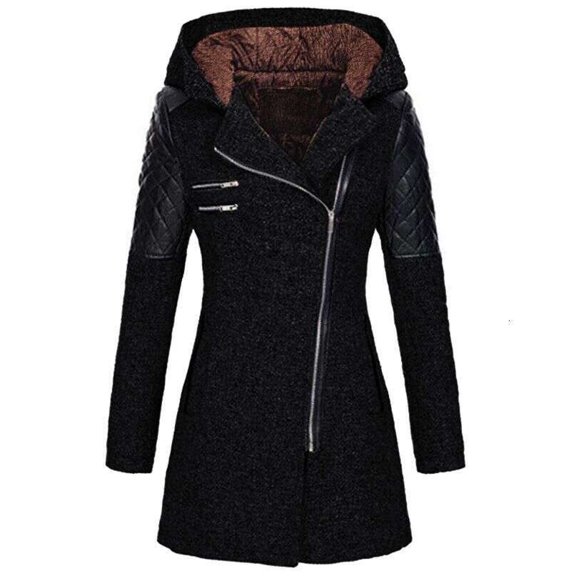 Women's Clothing Mid Length Hooded Loose Diagonal Zipper Woolen Windbreaker Jacket Composite Plush Cotton Clothes
