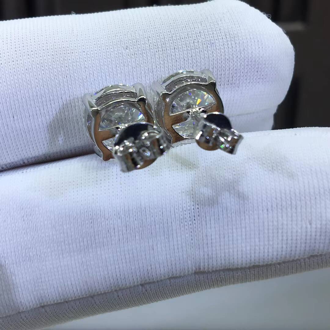 925 Silver 4 Prong Excellent Cut Total D Color Pass Diamond Test Sparkling Big Moissanite Stud Earrings Women Jewelry Gift