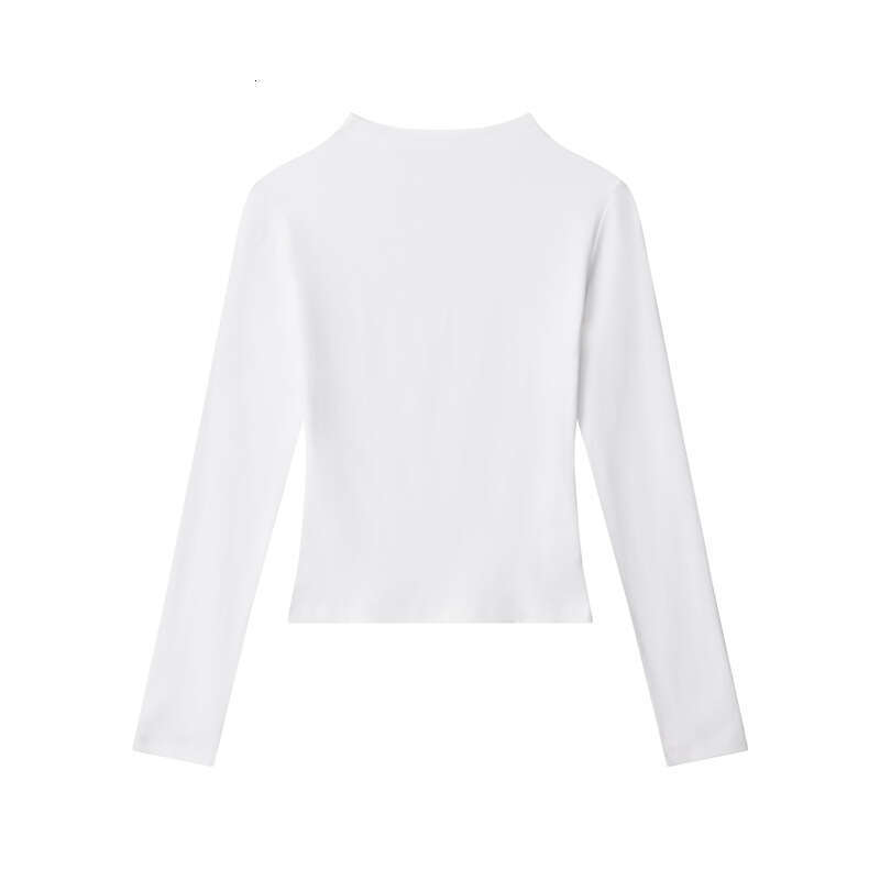 Spring And Autumn Stand Collar Solid Color Short Hot Girl Top Women Ins Versatile Long Sleeve T-Shirt B5