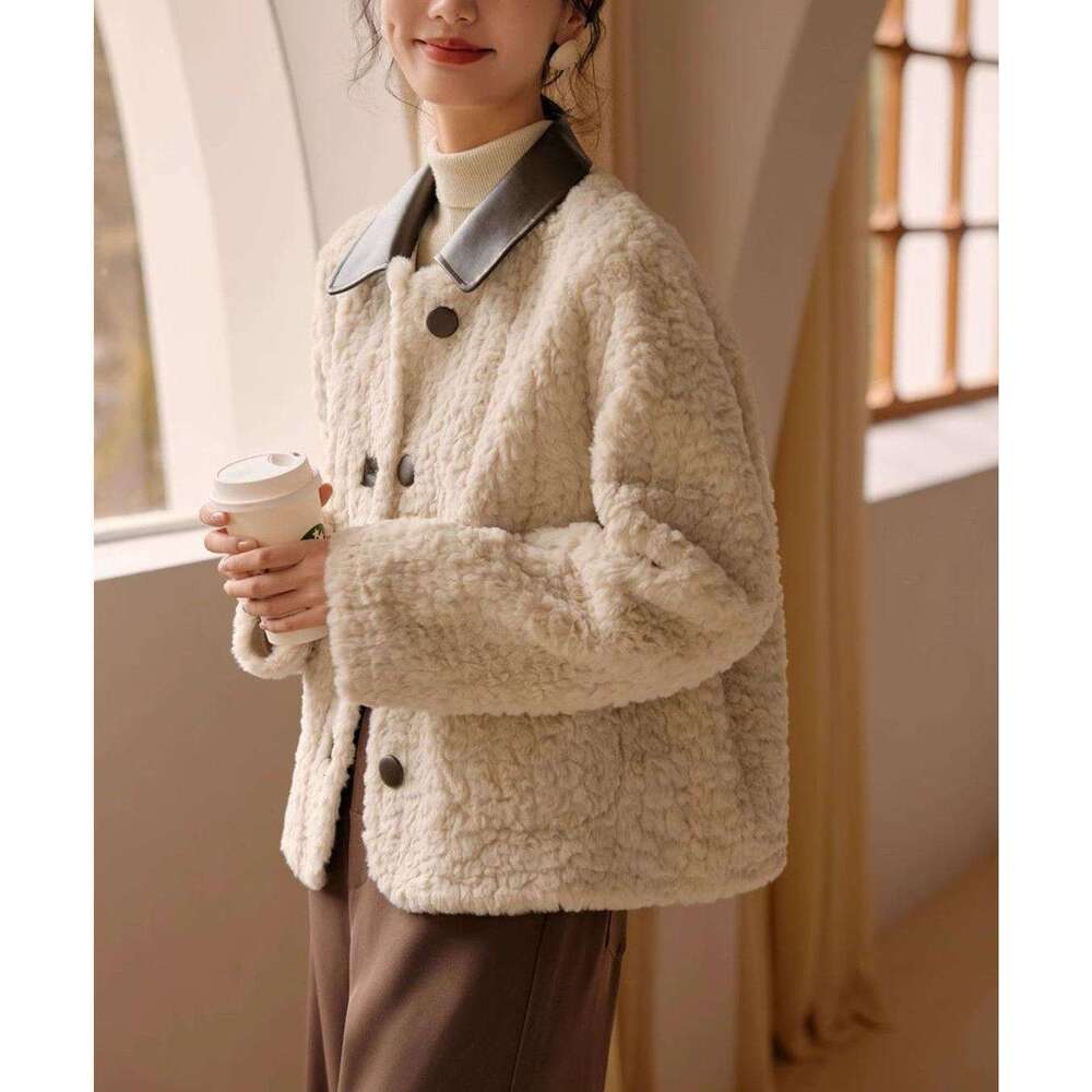 Fashion Splicing Berber Fleece Coat Women's Jacket Plush Thicken Loose Outerwear 2024 New Winter Female Clothes
