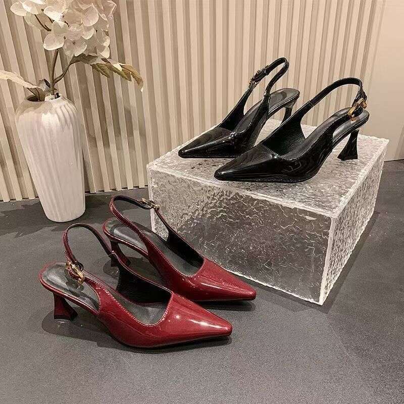 Shallow Mouth Shoe Buckle Burgundy High Feminine Thin Designer Shoes Heels Elegant Comfortable Back Strap Sandals 2025 Spring New Style