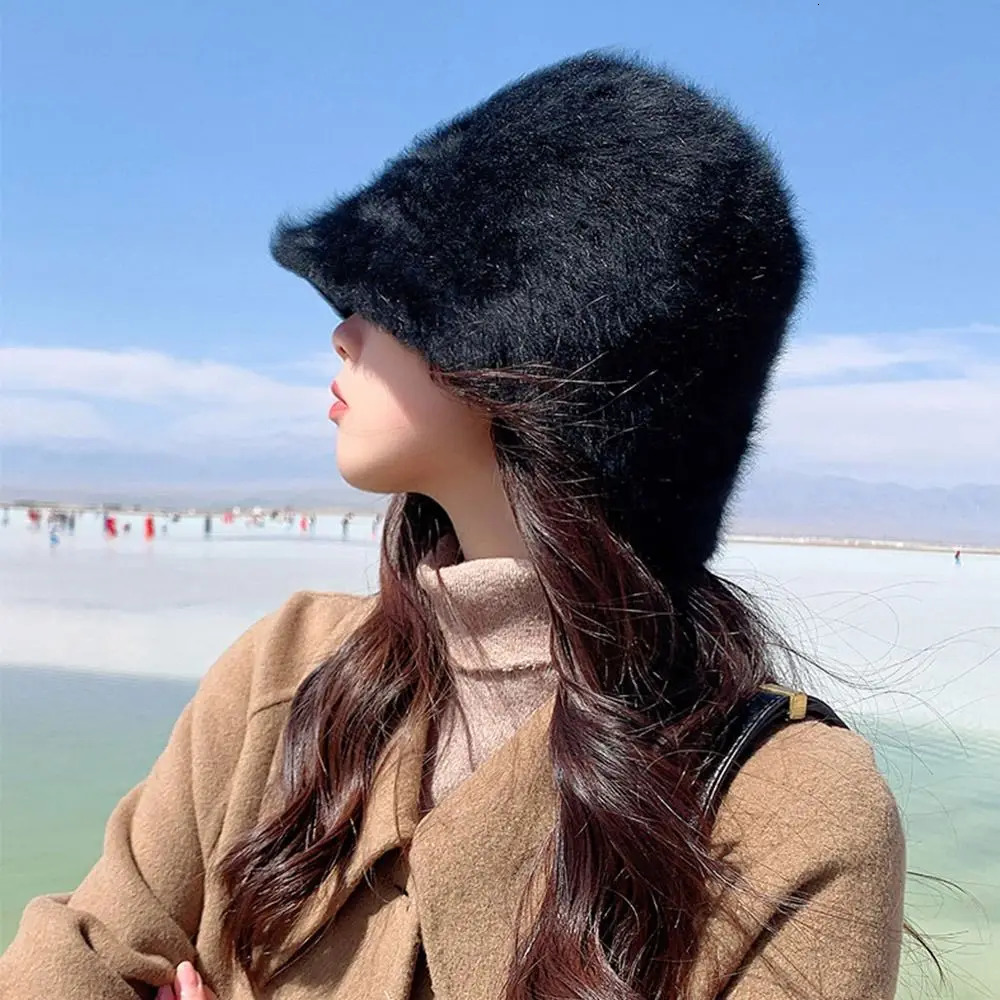 Outdoor Plush Bucket Hat Furry Warm Fisherman Cap Winter Soft Basin Sun Cap for Women 250819