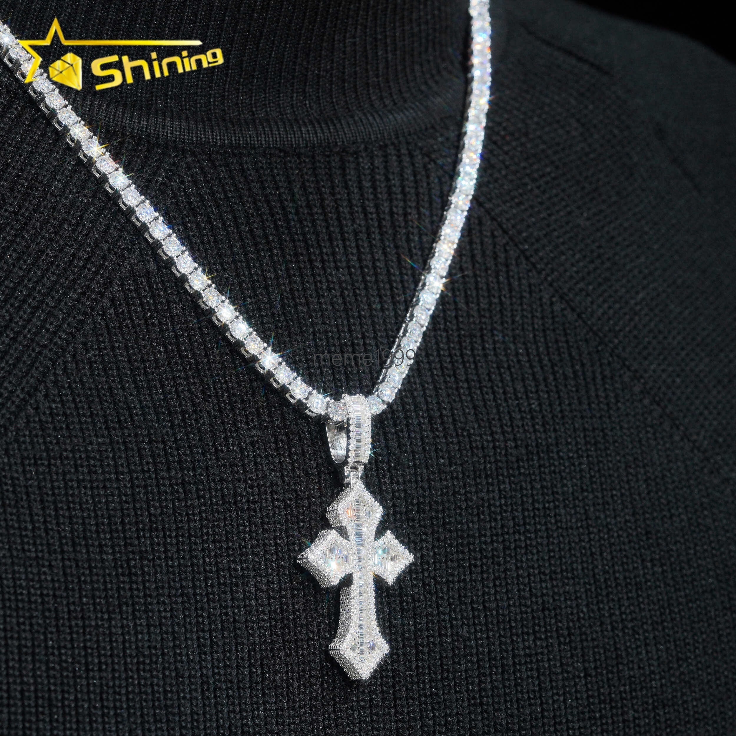 Wholesale Luxury baguette Diamond Pass Diamond Tester 925 Silver Hip Hop Iced Out Vvs Moissanite Cross Pendant
